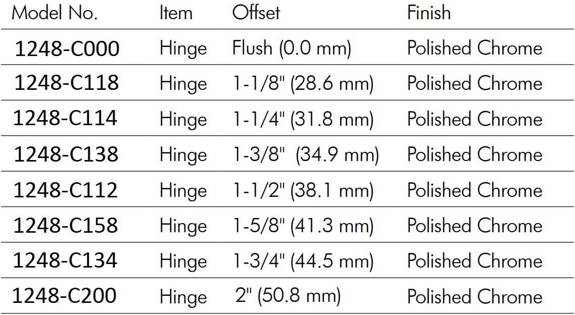 Kason 1248 Series Spring-Assisted Cam-Lift Walk-in Hinge with 1-5/8" Offset Polished Chrome NSF Approved 1248-C158