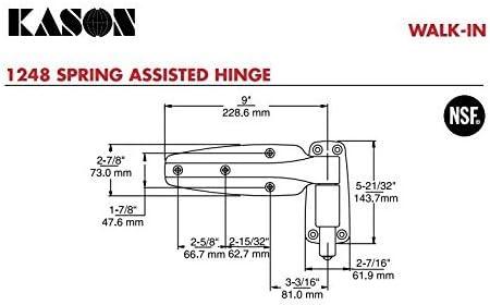 Kason 1248 Series Spring-Assisted Cam-Lift Walk-in Hinge with 1-5/8" Offset Polished Chrome NSF Approved 1248-C158