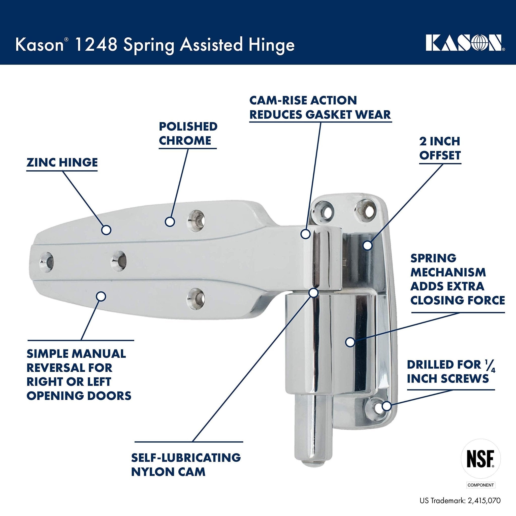 Kason 1248 Spring Assisted Hinge, 1-1/2 Inch Offset, 11248000022
