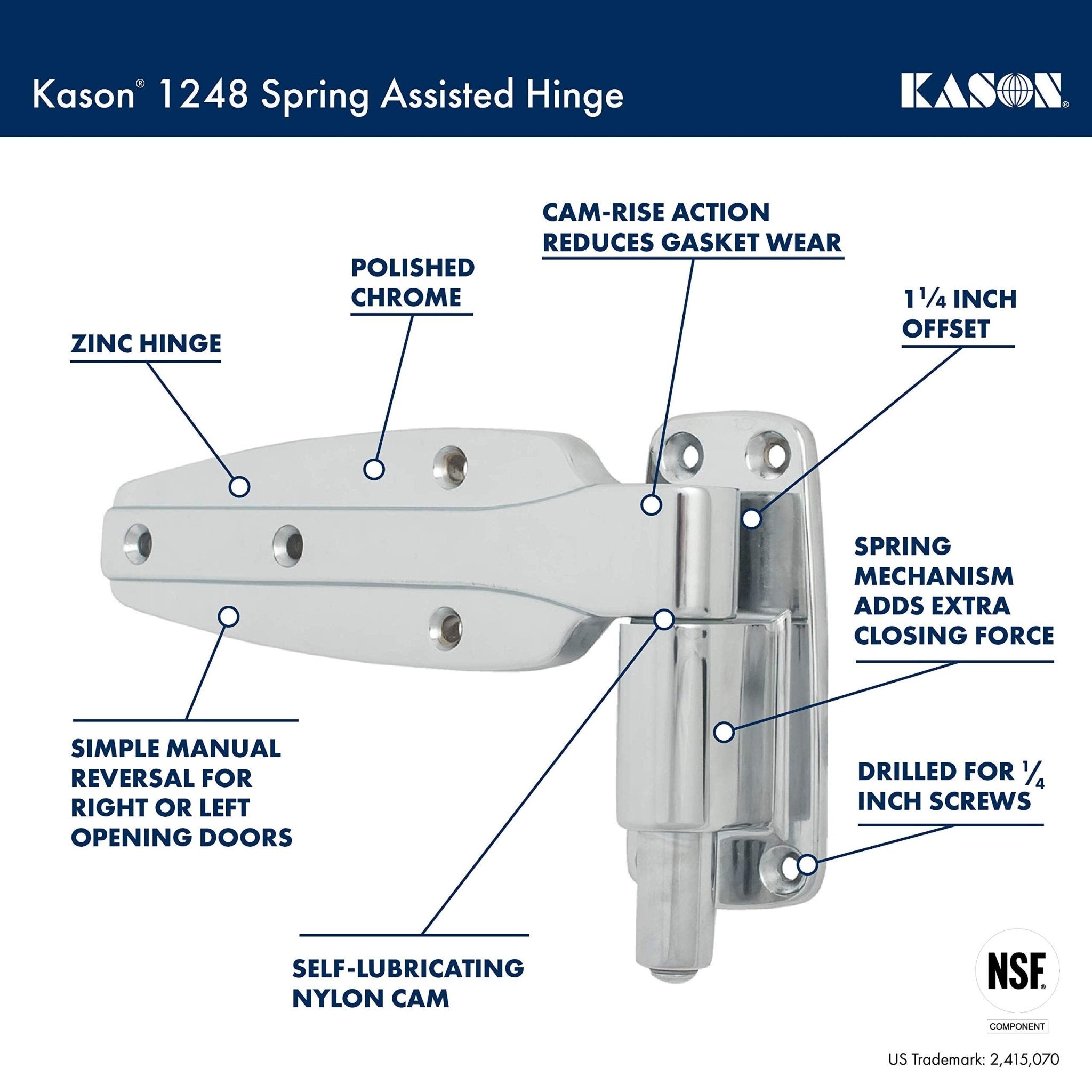 Kason 1248 Spring Assisted Hinge, 1-1/2 Inch Offset, 11248000022