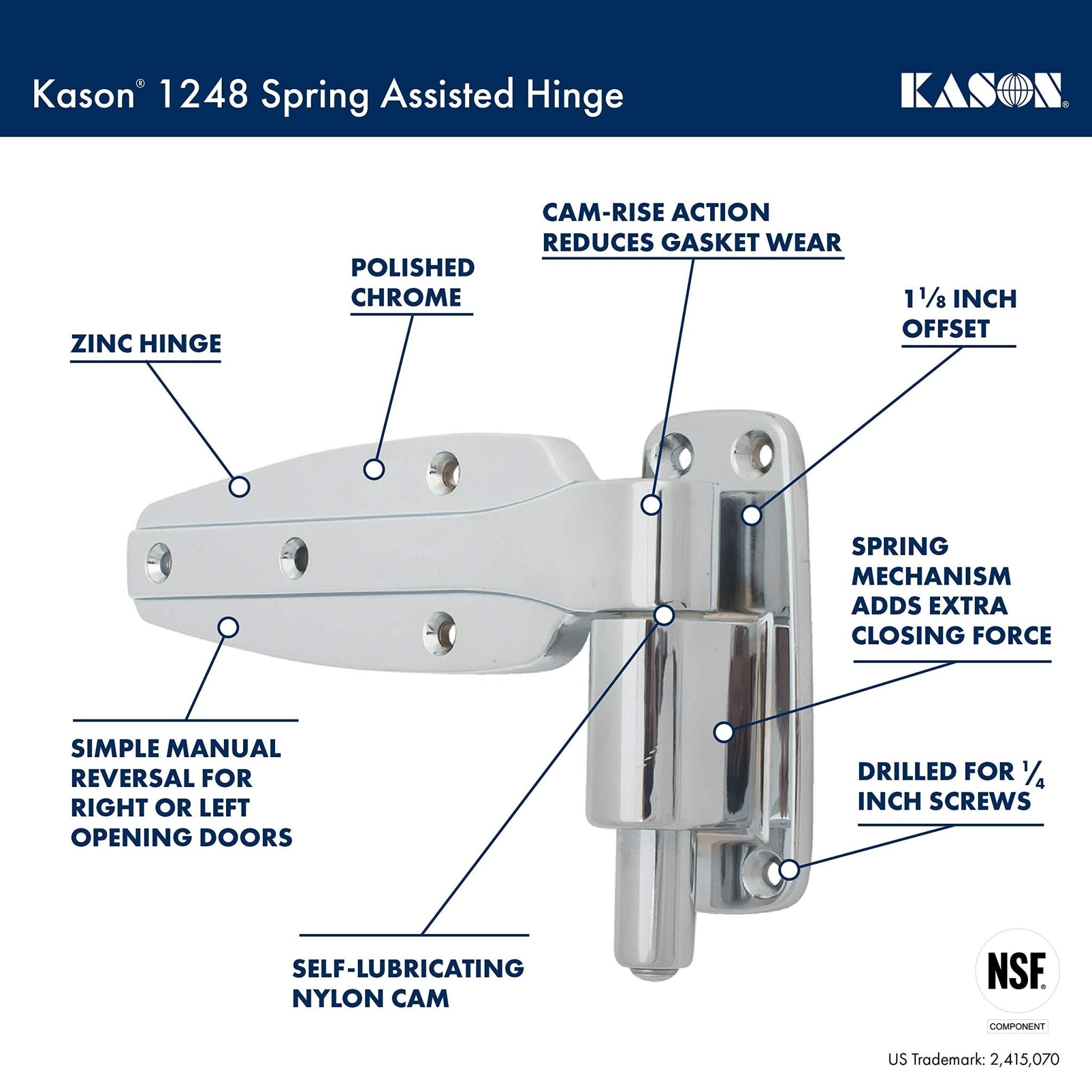 Kason 1248 Spring Assisted Hinge, 1-1/2 Inch Offset, 11248000022