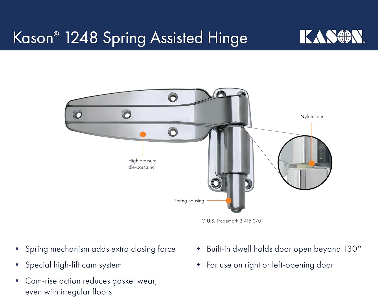 Kason 1248 Spring Assisted Hinge, Flush, 11248000004
