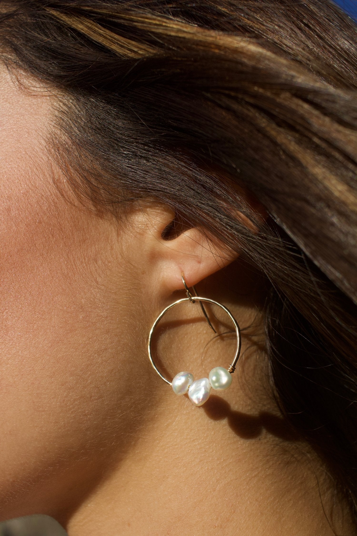 Freshwater Keshi Pearl Hoops by Toasted Jewelry