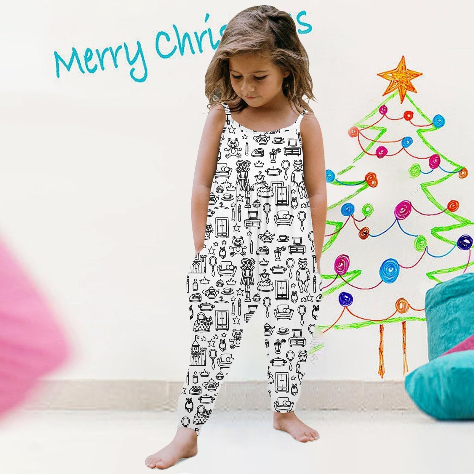 Kid DIY Hand Painted Homewear Jumpsuit Sleeveless Romper Outfits Pants Clothes for Boy and Girl Can Play with and Wear