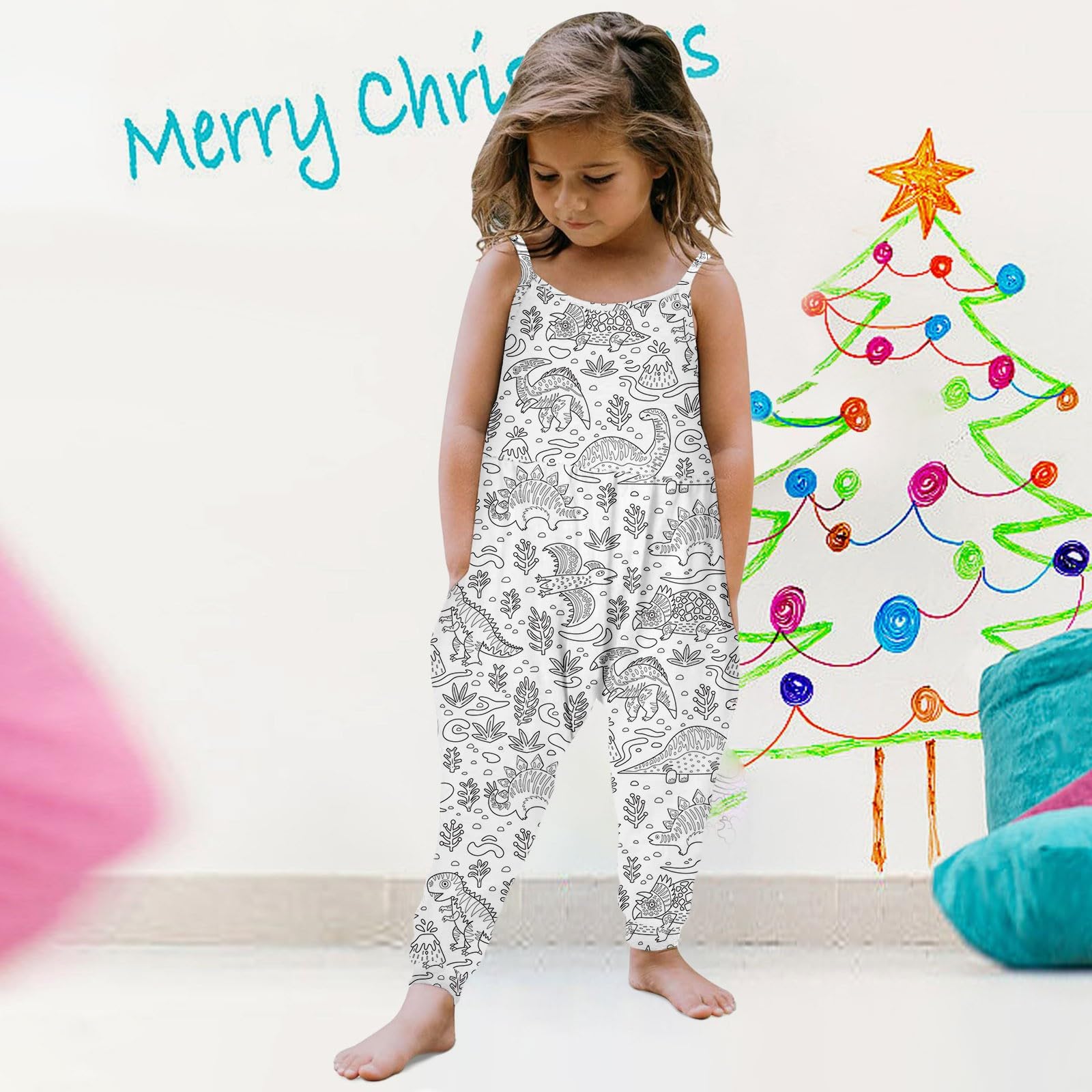 Kid DIY Hand Painted Homewear Jumpsuit Sleeveless Romper Outfits Pants Clothes for Boy and Girl Can Play with and Wear