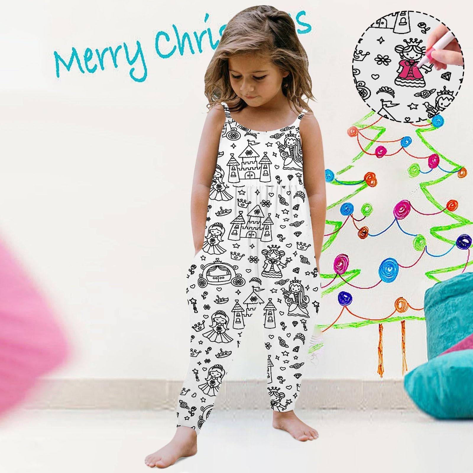 Kid DIY Hand Painted Homewear Jumpsuit Sleeveless Romper Outfits Pants Clothes for Boy and Girl Can Play with and Wear