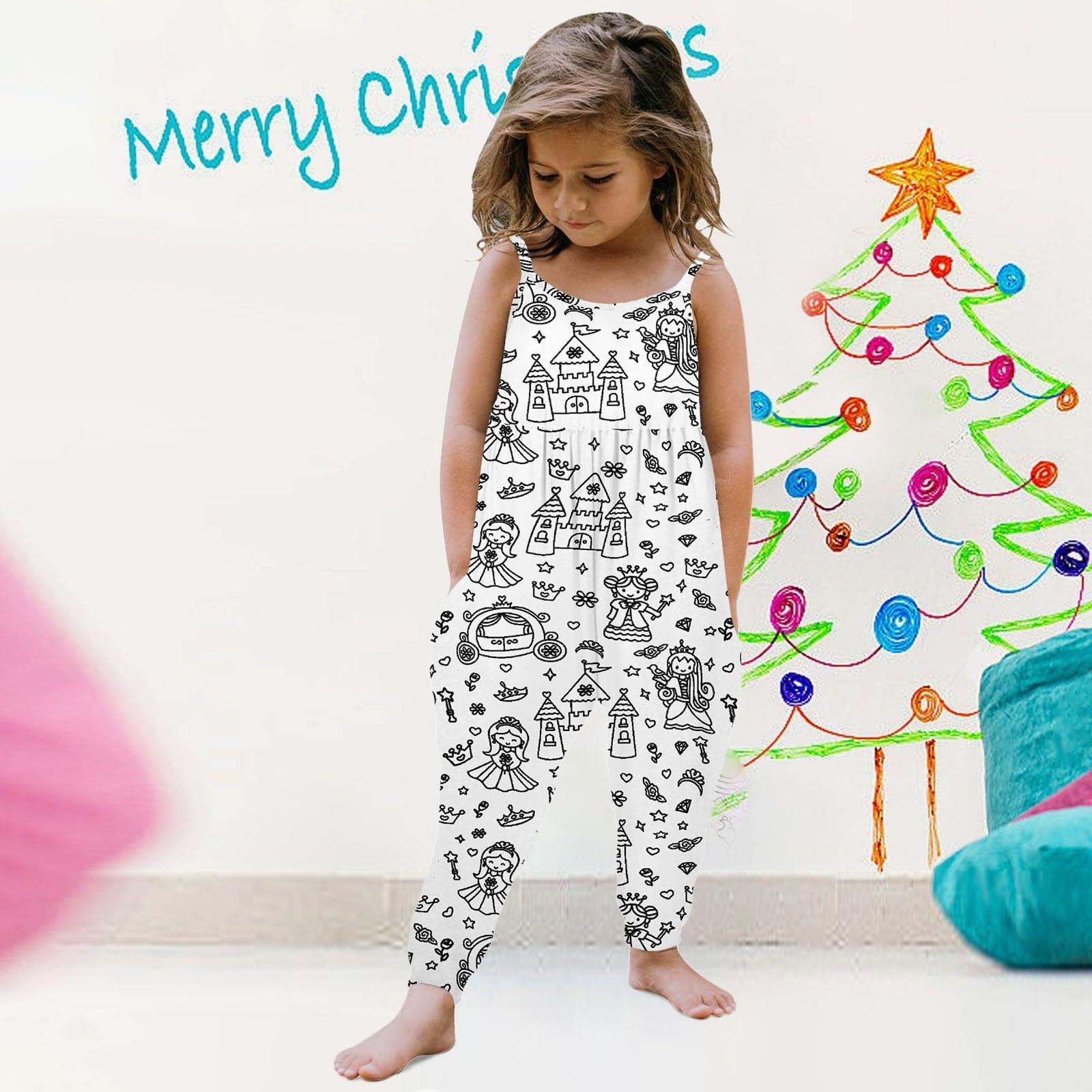 Kid DIY Hand Painted Homewear Jumpsuit Sleeveless Romper Outfits Pants Clothes for Boy and Girl Can Play with and Wear