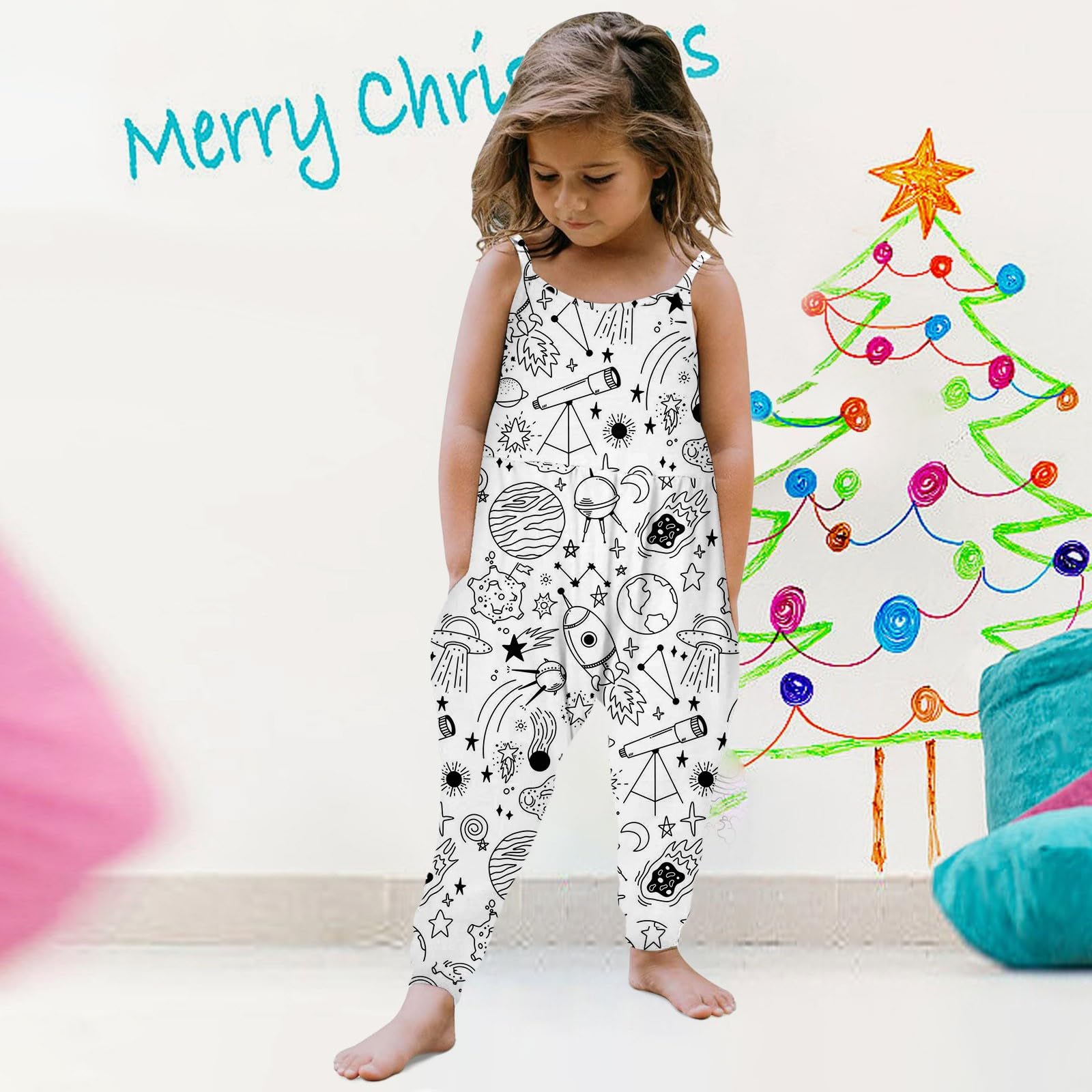 Kid DIY Hand Painted Homewear Jumpsuit Sleeveless Romper Outfits Pants Clothes for Boy and Girl Can Play with and Wear