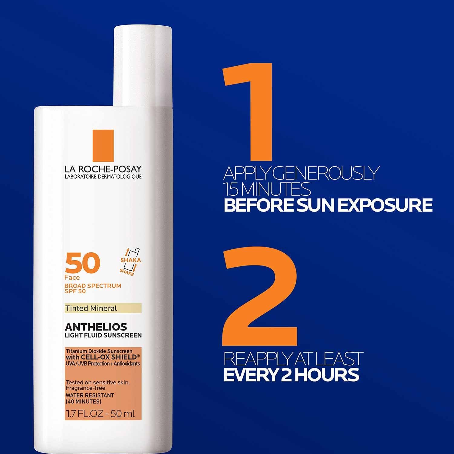 La Roche-Posay Anthelios Sunscreen SPF 50, Ultra-Light Fluid Broad Spectrum SPF 50, Face Sunscreen with Titanium Dioxide Mineral, Lightweight & Fast-Absorbing, Oil-Free, Matte Finish