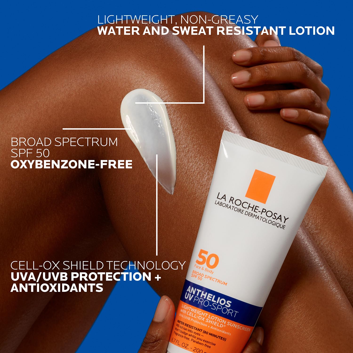 La Roche-Posay Anthelios UV Pro-Sport SPF 50 Sunscreen for Face & Body, Water & Sweat Resistant with Non-Drip Formula, Invisible Broad Spectrum Sunscreen Lotion, Lightweight & Breathable