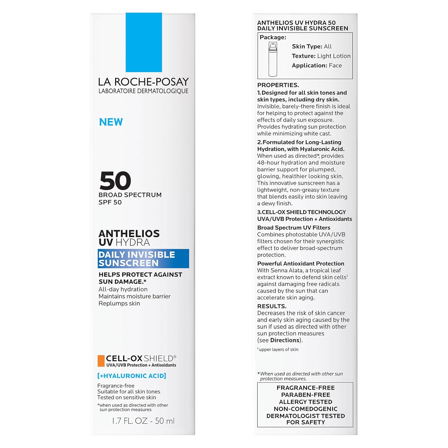 La Roche Posay Anthelios UV Sunscreen SPF 50, Daily Sunscreen for Face in 3 Formulas, UV Tone with Niacinamide, UV Hydra with Hyaluronic Acid, UV Clear with Azelaic Acid, Broad Spectrum Invisible SPF
