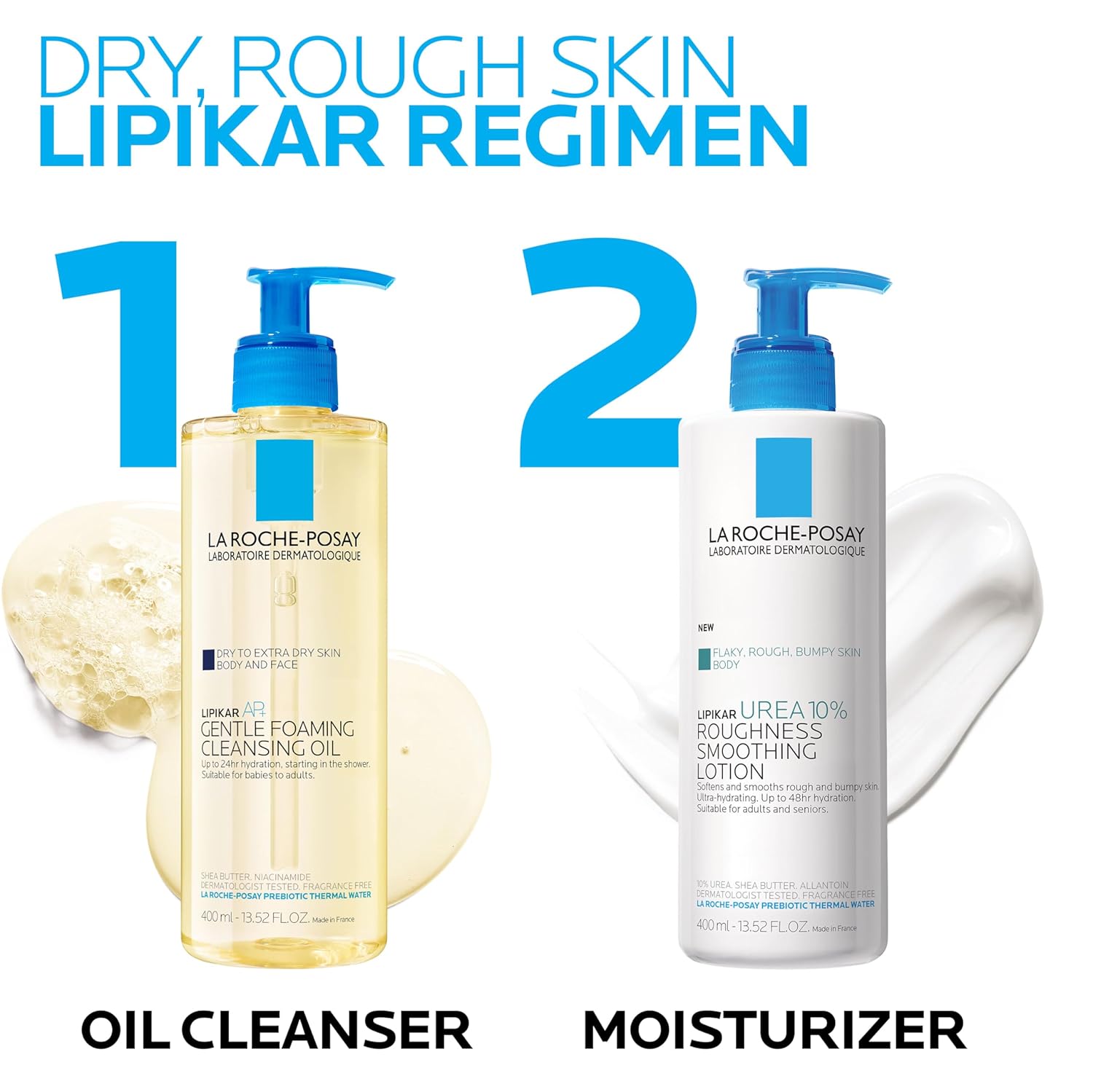 La Roche-Posay Lipikar Urea 10% Roughness Smoothing Lotion, Body Lotion For Dry Skin With 10% Urea + Shea Butter + Allantoin, Rough And Bumpy Skin Lotion, Softens & Smooths Skin With 1 Application