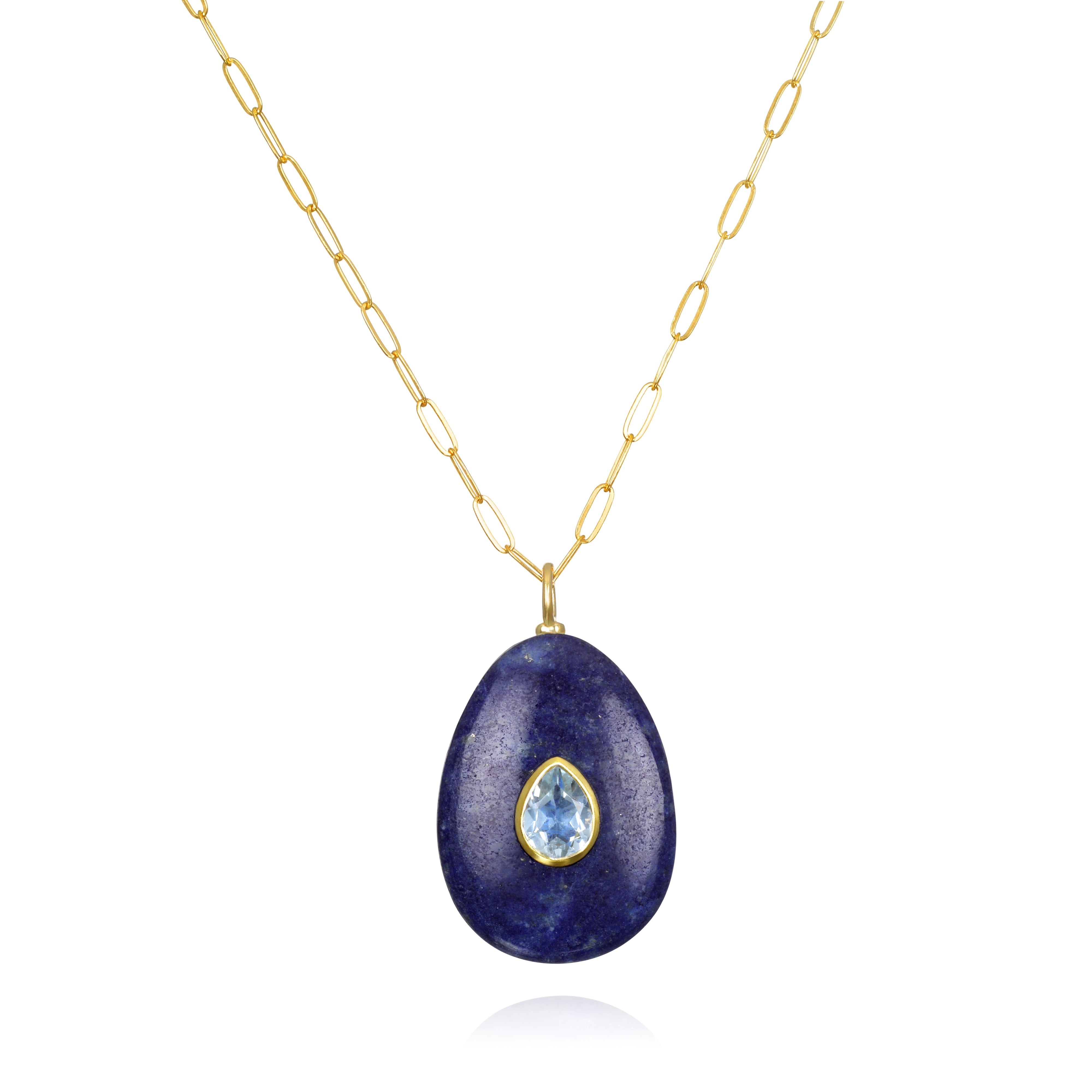 New!  Lapis & Blue Topaz Pear Pendant-Multiple Lengths