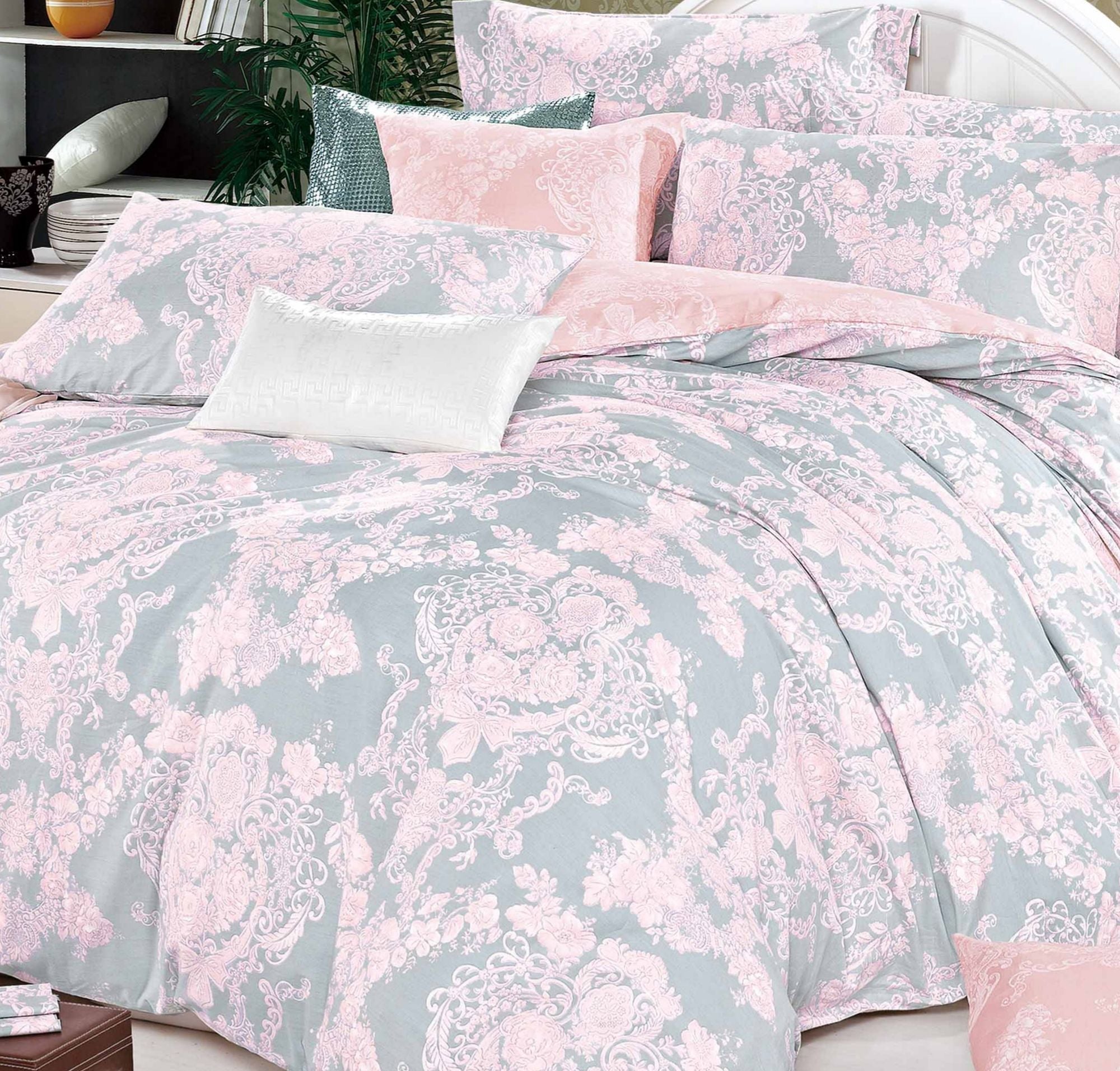 Lauren Damask 100% Cotton 3 Pcs Comforter Set