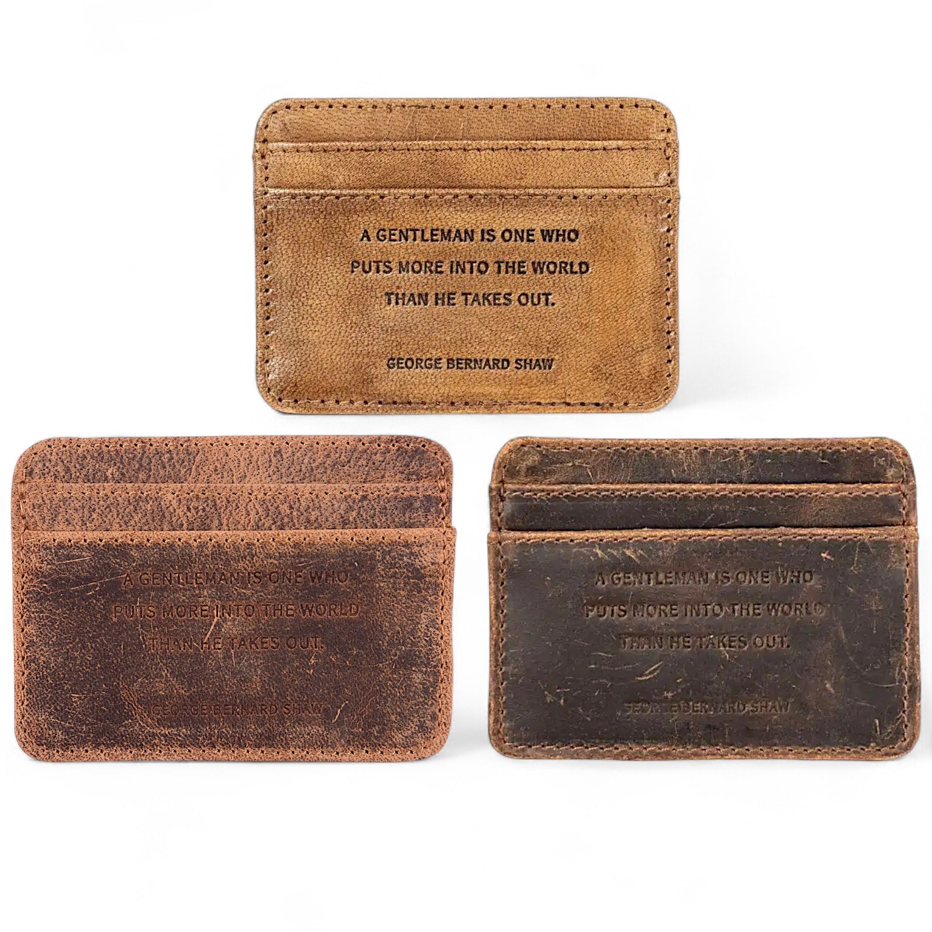 Distressed Leather Card Holder Wallet (George Bernard Shaw Quote) | 3 Colors