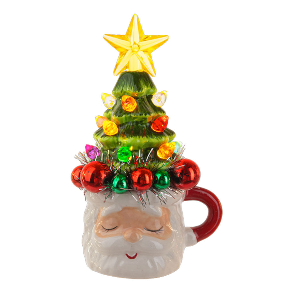 Santa Mug w/Tree Figurine Lights Up!