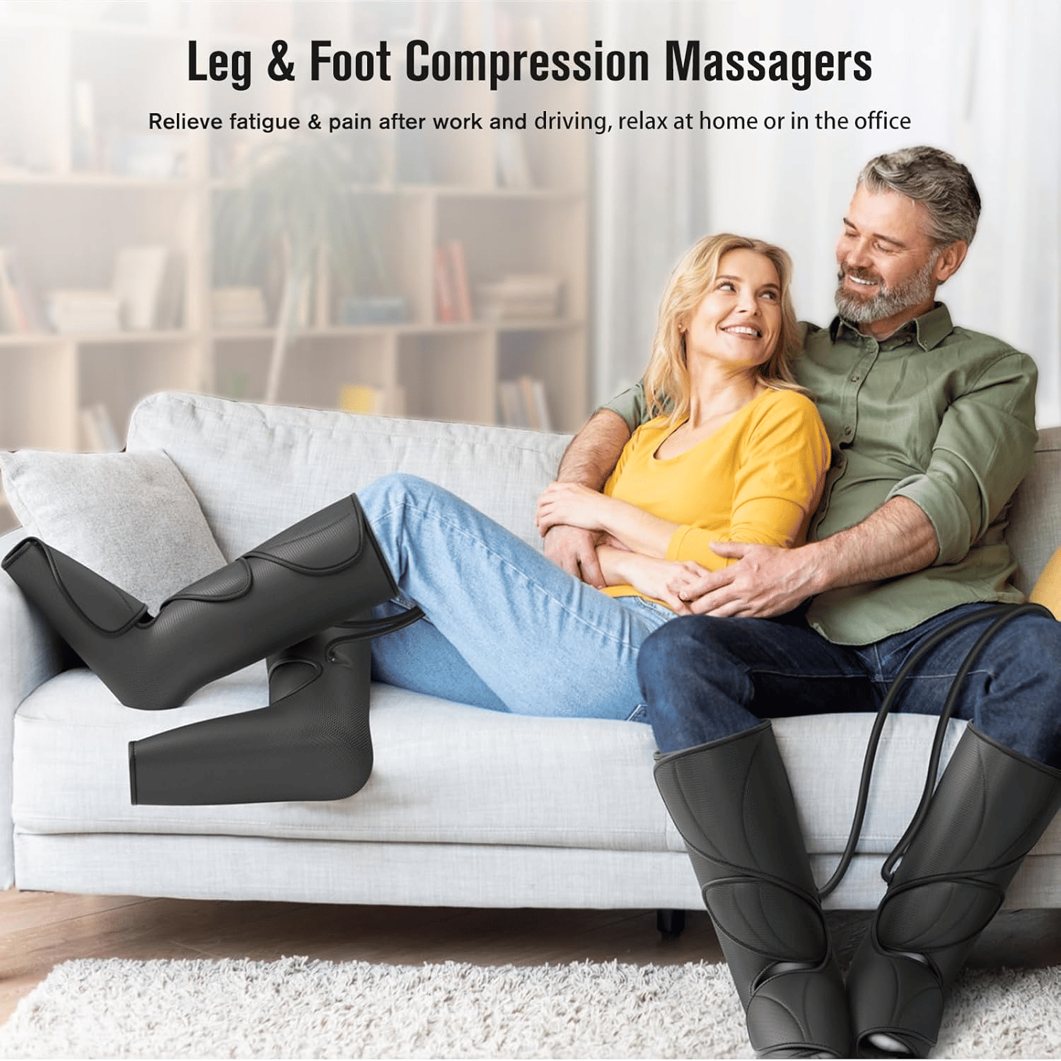 Leg Air Massager for Circulation and Relaxation Foot and Calf Massage with Handheld Controller 3 Intensities 2 Modes (with 2 Extensions)- FSA HSA Eligible