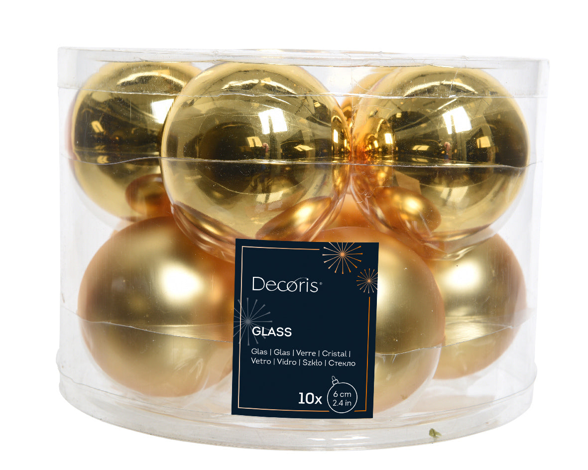 Glass 2.4" Ornaments - 10 piece Set - Shiny Gold