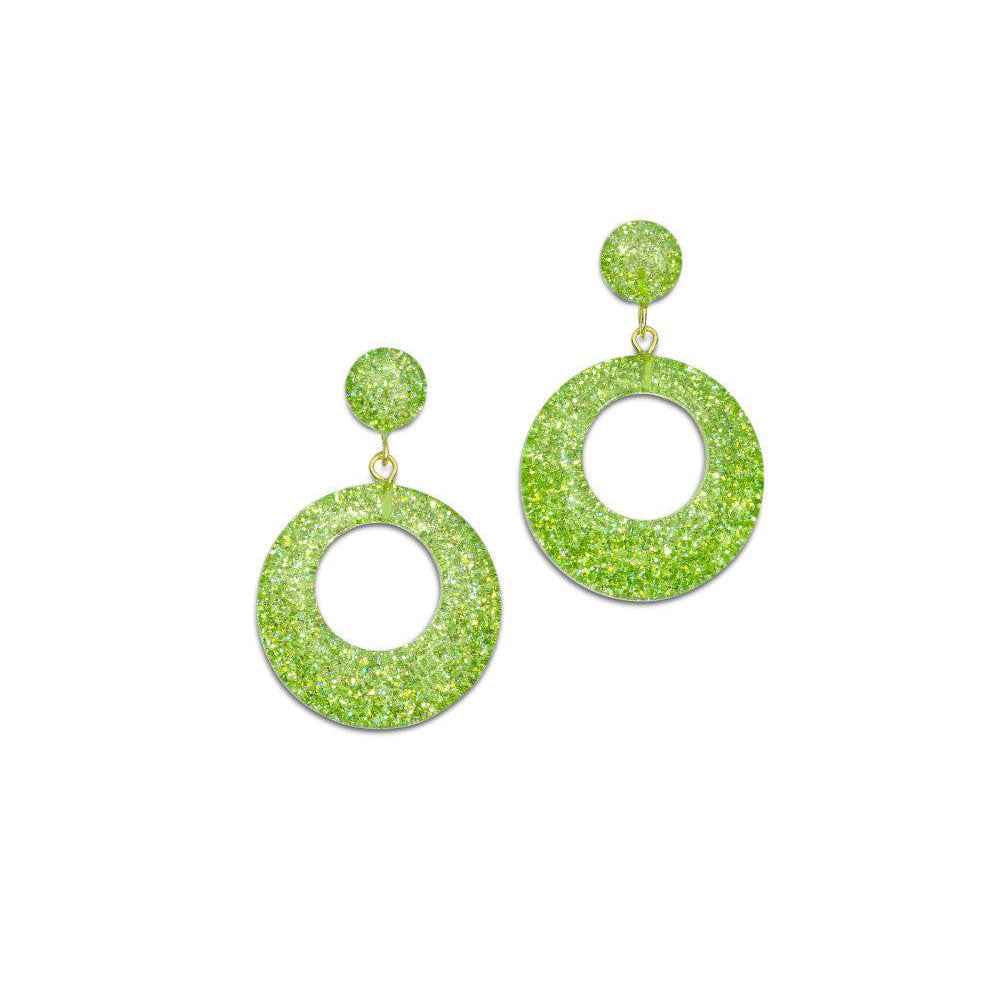 Lime Glitter Drop Hoop Earrings by Splendette