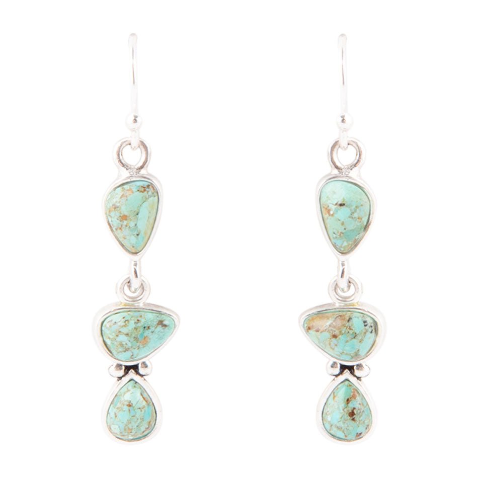 Linear Triple Stone Blue Turquoise and Sterling Silver Earrings