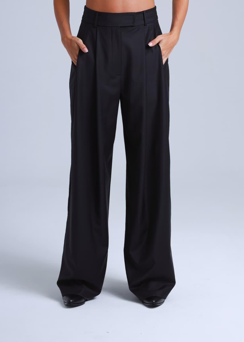 Broadway Liza Wid-Leg Virgin Wool Pants in Deep Black