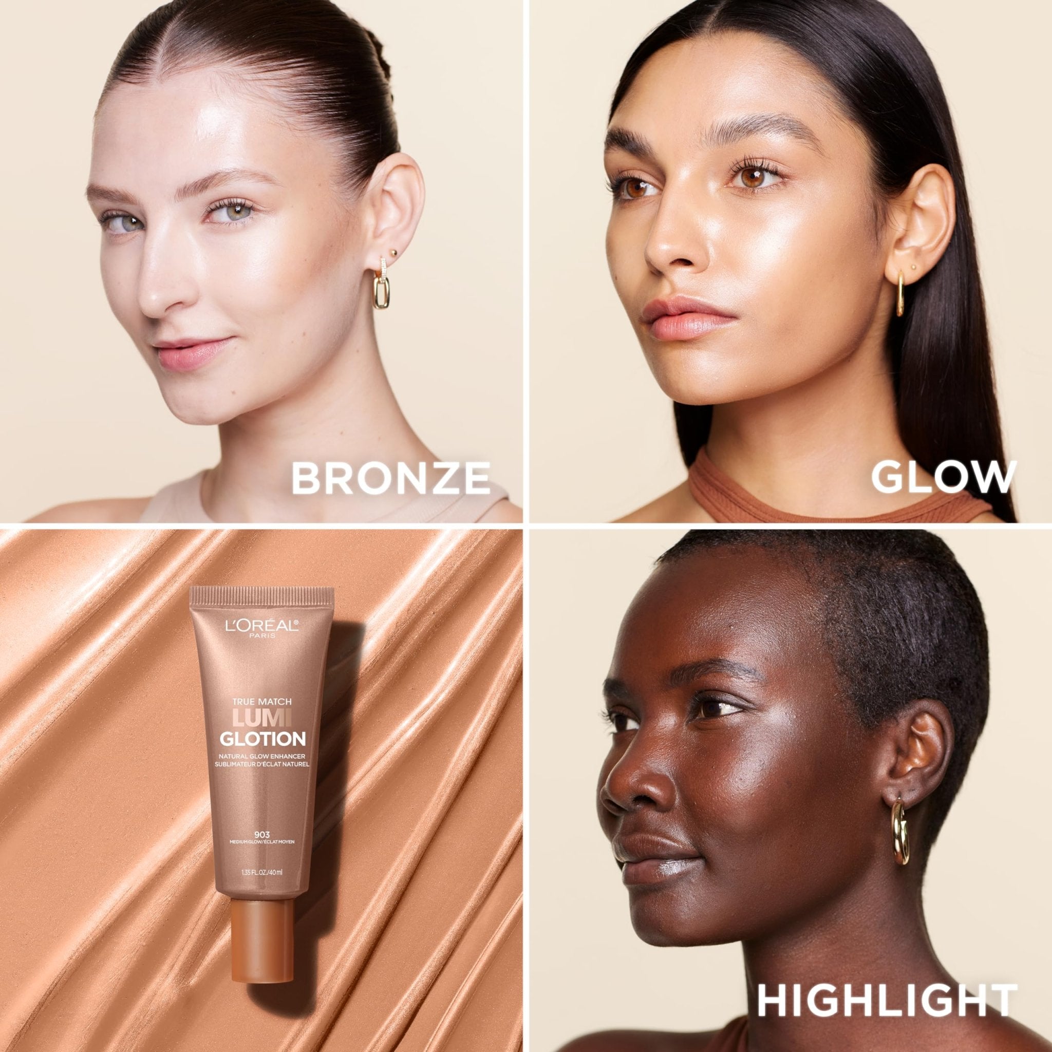 L'Oreal Paris Makeup True Match Lumi Glotion, Natural Glow Enhancer, Illuminator Highlighter, Bronzing Drops For a Sun-Kissed Glow, 902 Light