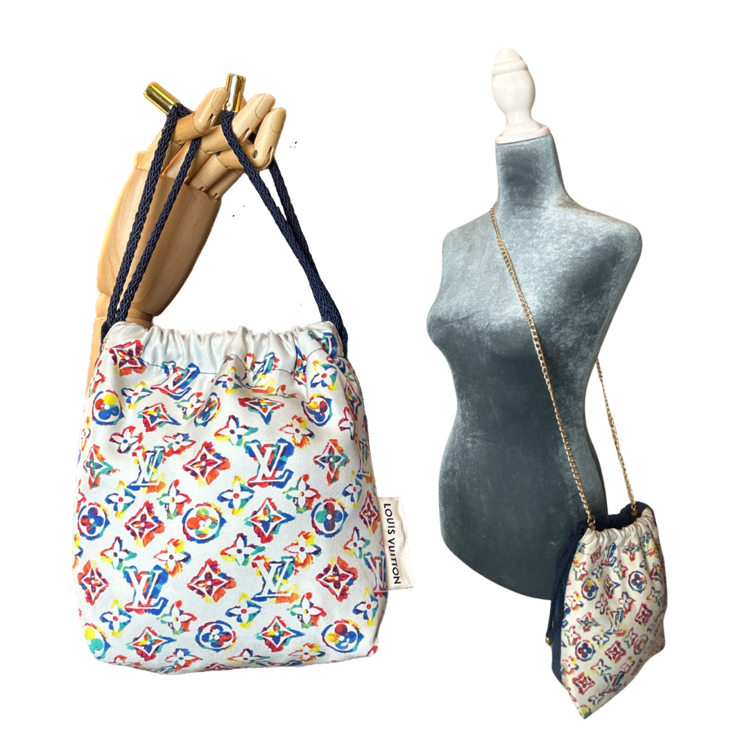 LV Monogram Vintage Silk Scarf Drawstring Crossbody Bag