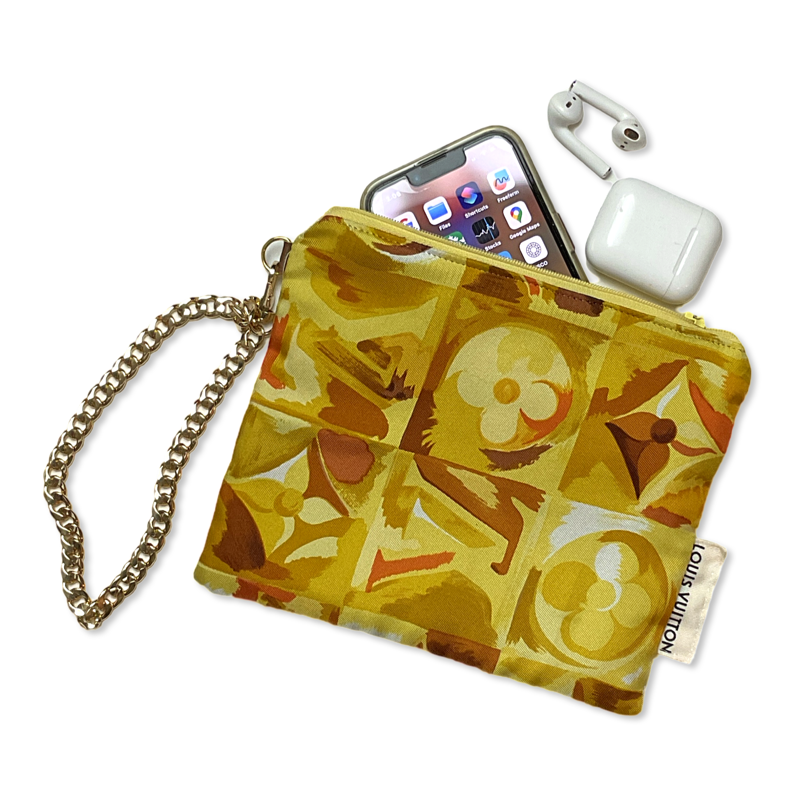 Au Fils du Temps Logo Vintage Silk Scarf Wristlet Bag