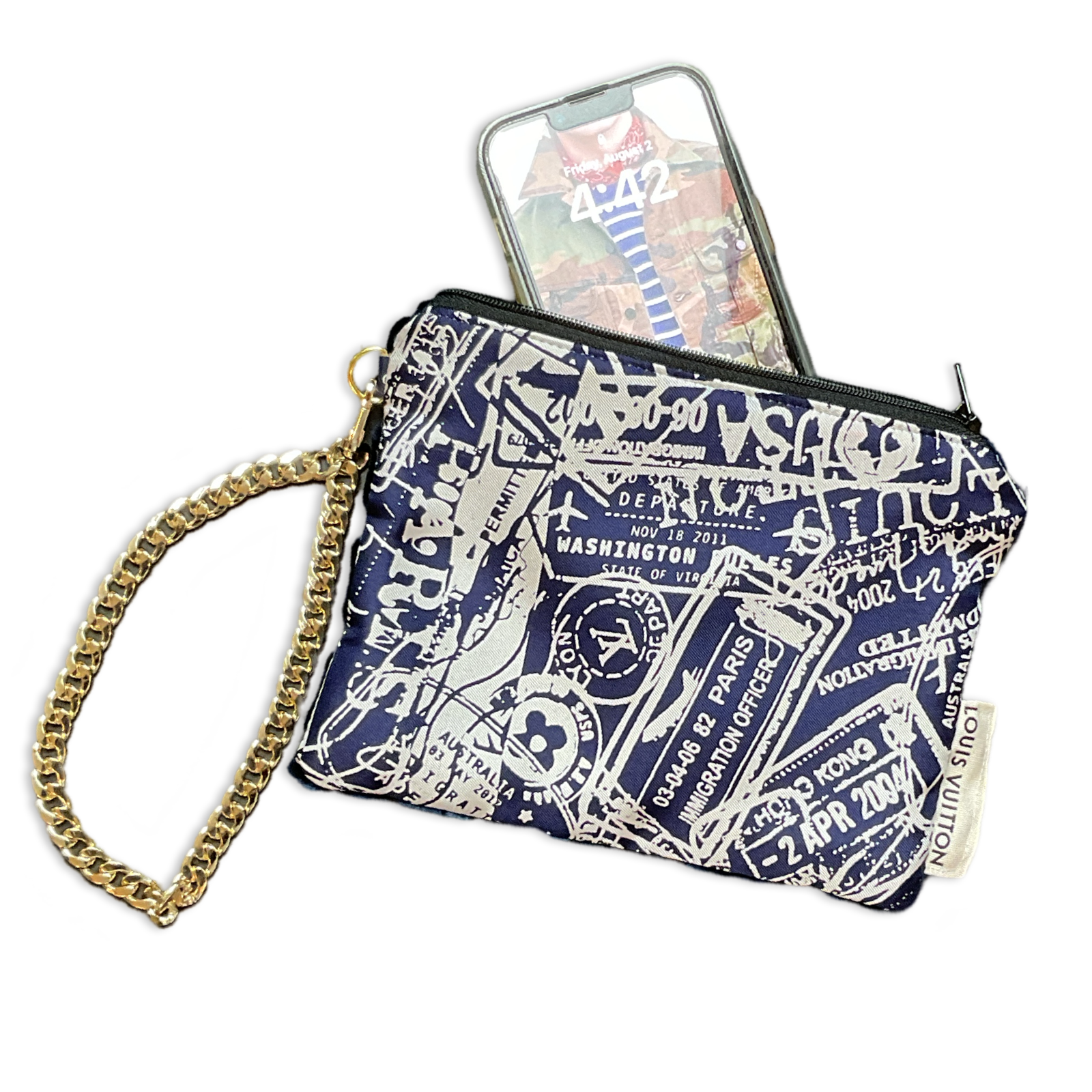 Travel Stamps Vintage Silk Scarf Wristlet Bag