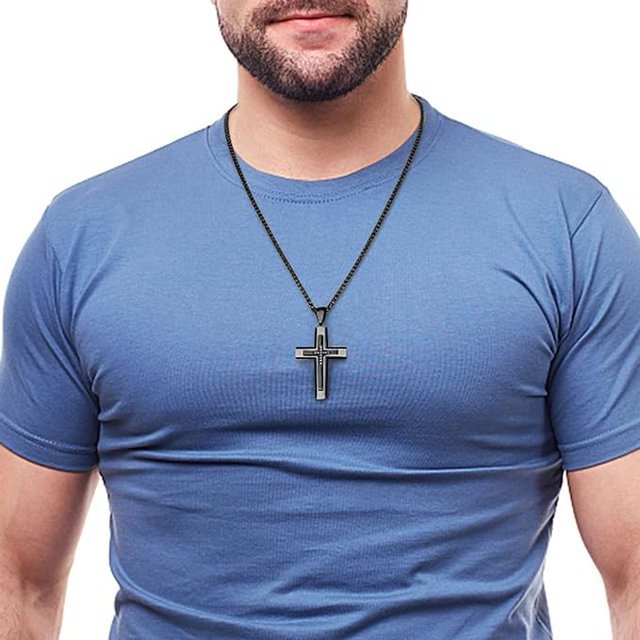 Luxury Cross Pendant Necklace for Men, Large Jesus Christ 316L Stainless Steel Cross Pendant Necklace, Heavy Duty Necklace for Men