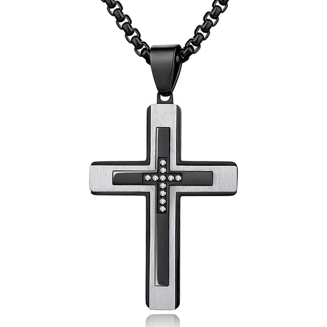 Luxury Cross Pendant Necklace for Men, Large Jesus Christ 316L Stainless Steel Cross Pendant Necklace, Heavy Duty Necklace for Men