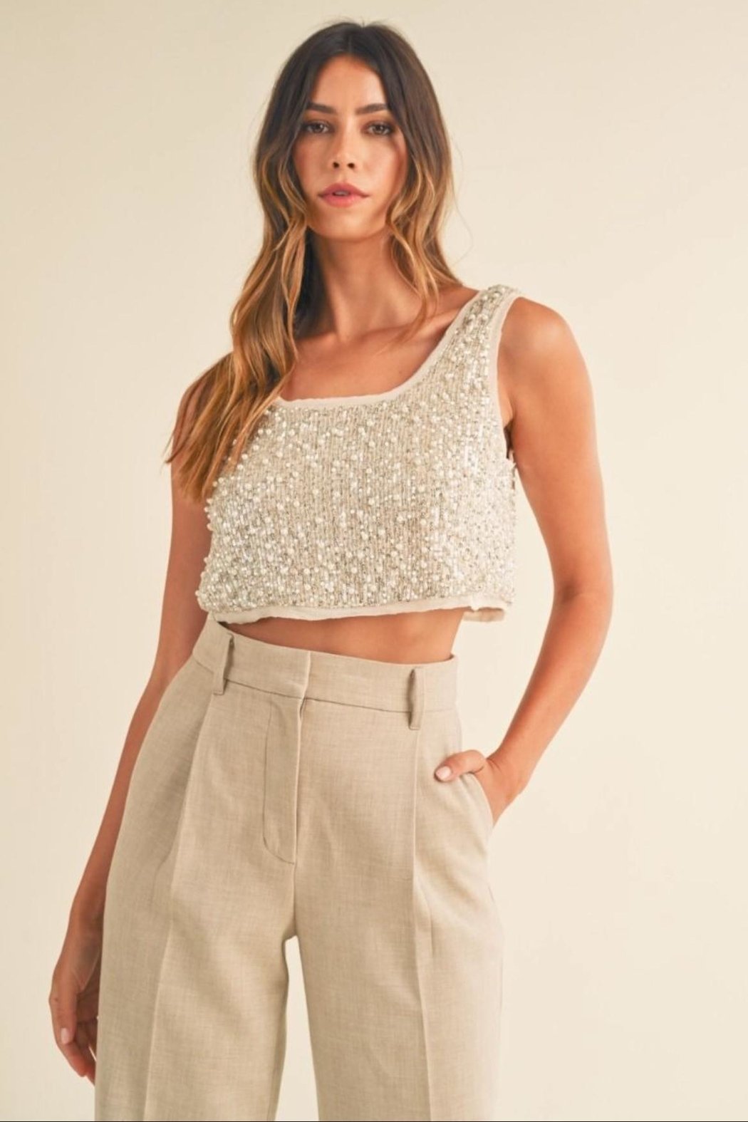 Sequin Pearl Top