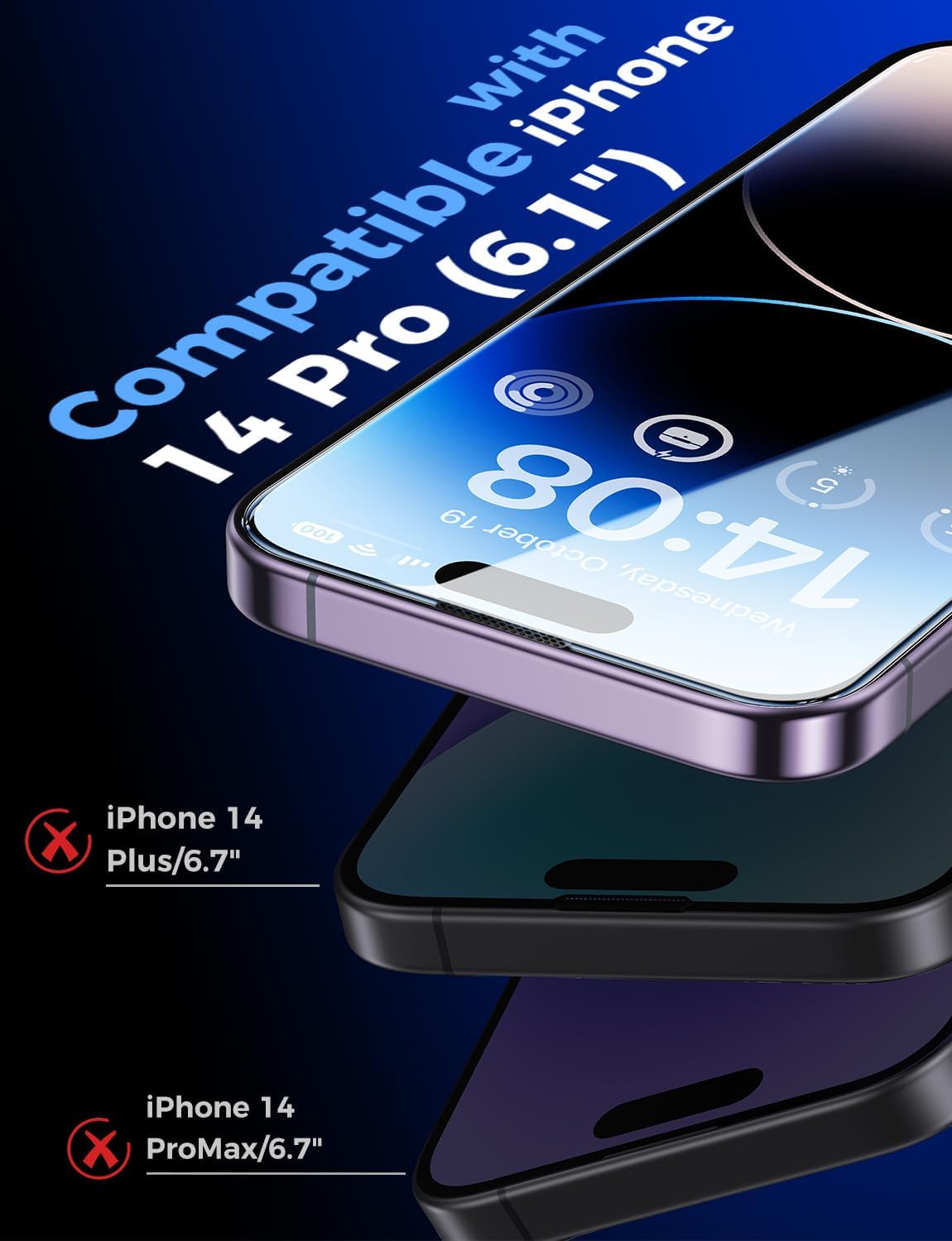 MAGIC JOHN 2 Pack for iPhone 14 Pro 6.1 inch Tempered Glass Screen Protector, Auto Dust-Elimination Installation, Bubble Free, Dynamic Island Compatible, HD Clear, Easy Installation