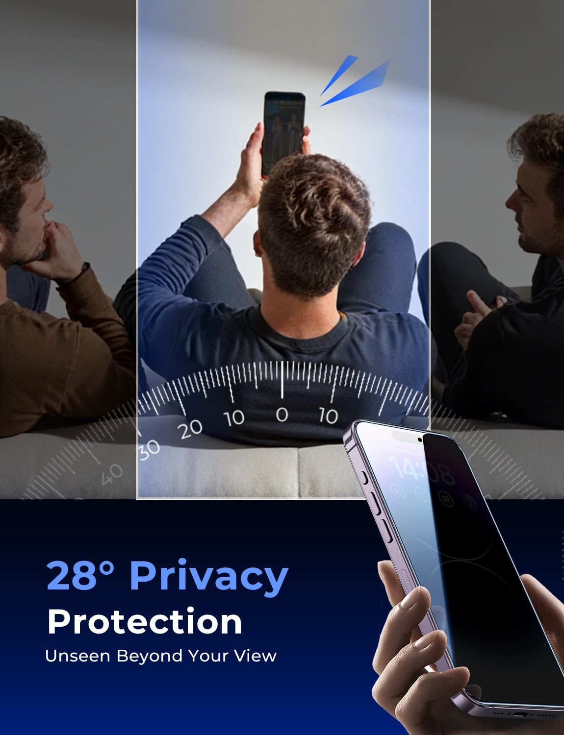 MAGIC JOHN 2 Pack for iPhone 14 Pro Privacy Screen Protector 6.1 inch[Not Max], Tempered Glass, Auto Dust-Elimination Installation, Bubble Free, Anti Scratch, Case Friendly