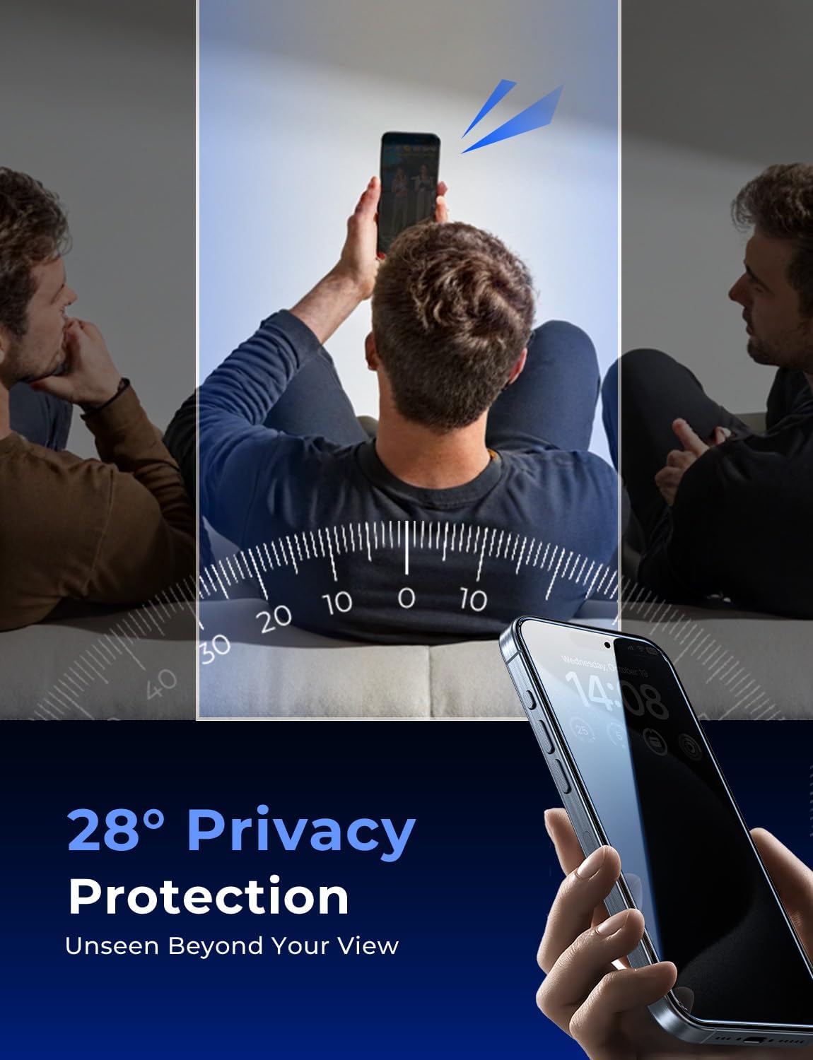 MAGIC JOHN 2 Pack for iPhone 15 Pro (6.1 inch) Privacy Glass Screen Protector, Anti-spy Tempered Glass Film, Auto Dust-Elimination Installation, Bubble Free, Case Friendly