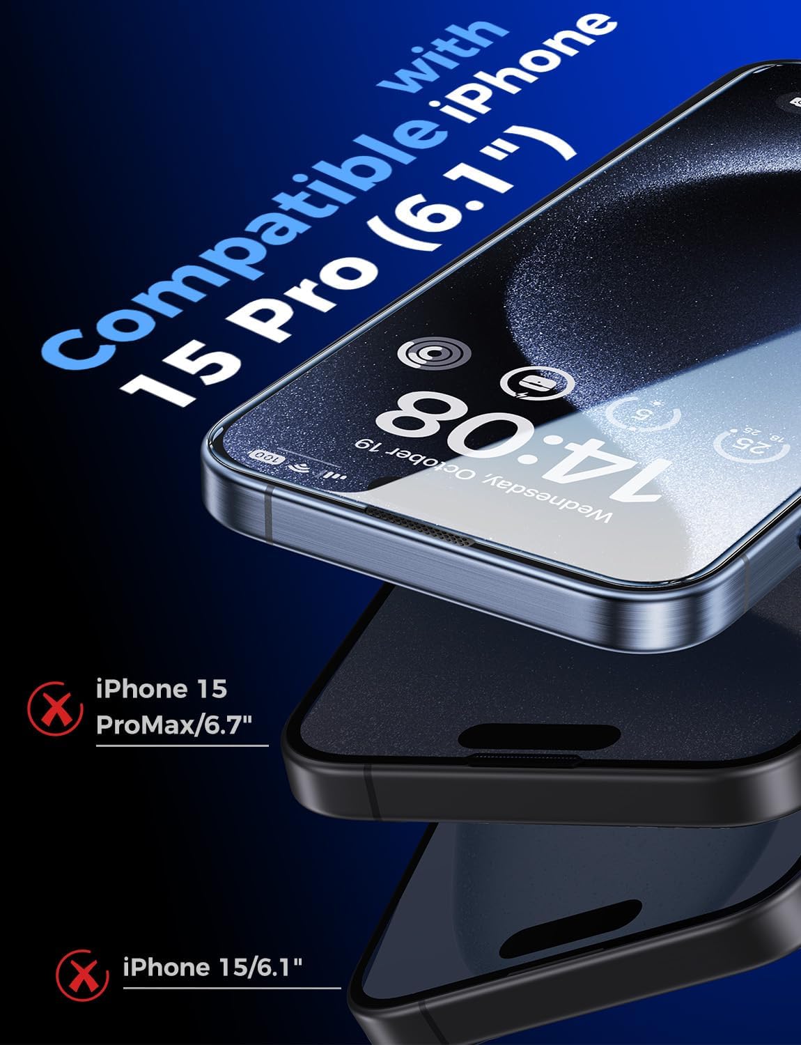 MAGIC JOHN 2 Pack for iPhone 15 Pro (6.1 inch) Tempered Glass Screen Protector, Auto Dust-Elimination Installation, Bubble Free, Dynamic Island Compatible, HD Clear, Easy Installation