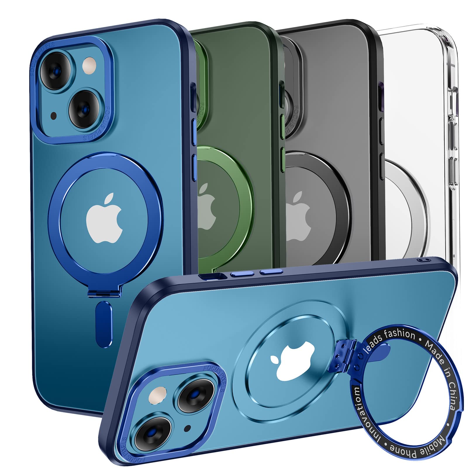 MAGIC JOHN for iPhone 13 Case/iPhone 14 Case(6.1 inch) [Compatible with Magsafe] [with Magnetic Metal Stand][Military Grade Shockproof][Anti Yellowing],Translucent Matte Back with Soft Edge,Black