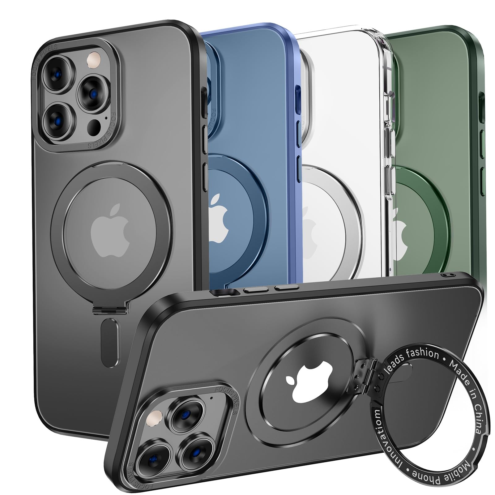 MAGIC JOHN Magnetic Case for iPhone 13 Pro Max Phone Case[Compatible with Magsafe] [with Magnetic Mental Stand][Military Grade Shockproof][Anti Yellowing],Translucent Matte Back with Soft Edge,Blue