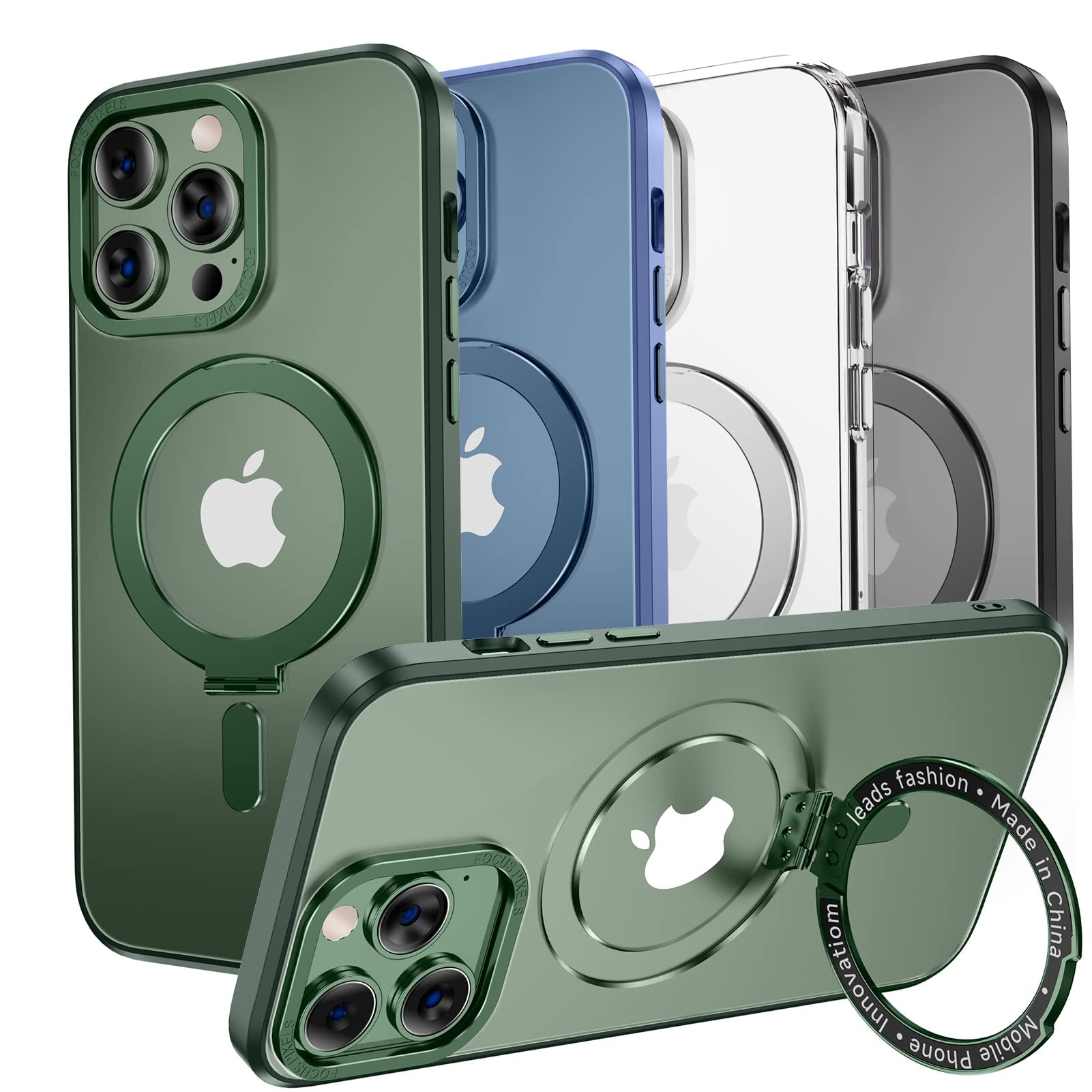 MAGIC JOHN Magnetic Case for iPhone 13 Pro Max Phone Case[Compatible with Magsafe] [with Magnetic Mental Stand][Military Grade Shockproof][Anti Yellowing],Translucent Matte Back with Soft Edge,Blue