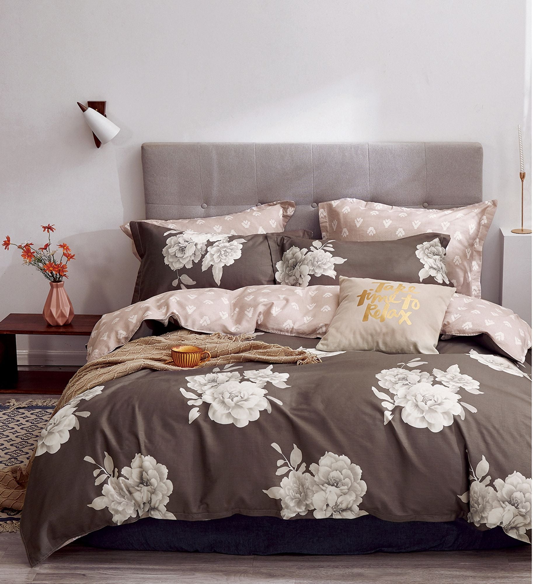 Marrisa Brown Floral 100% Cotton Comforter Set