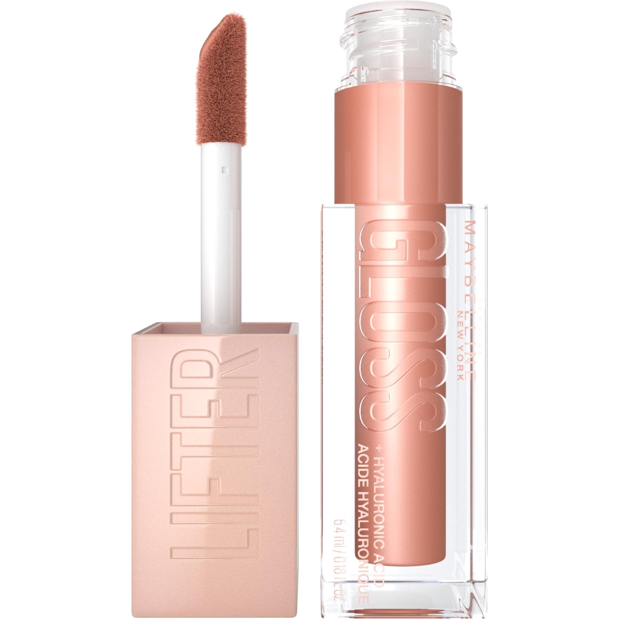Maybelline Lifter Gloss, Hydrating Honey'd Lip Gloss with Hyaluronic Acid, High Shine for Plumper Looking Lips, Honey, 1 Count