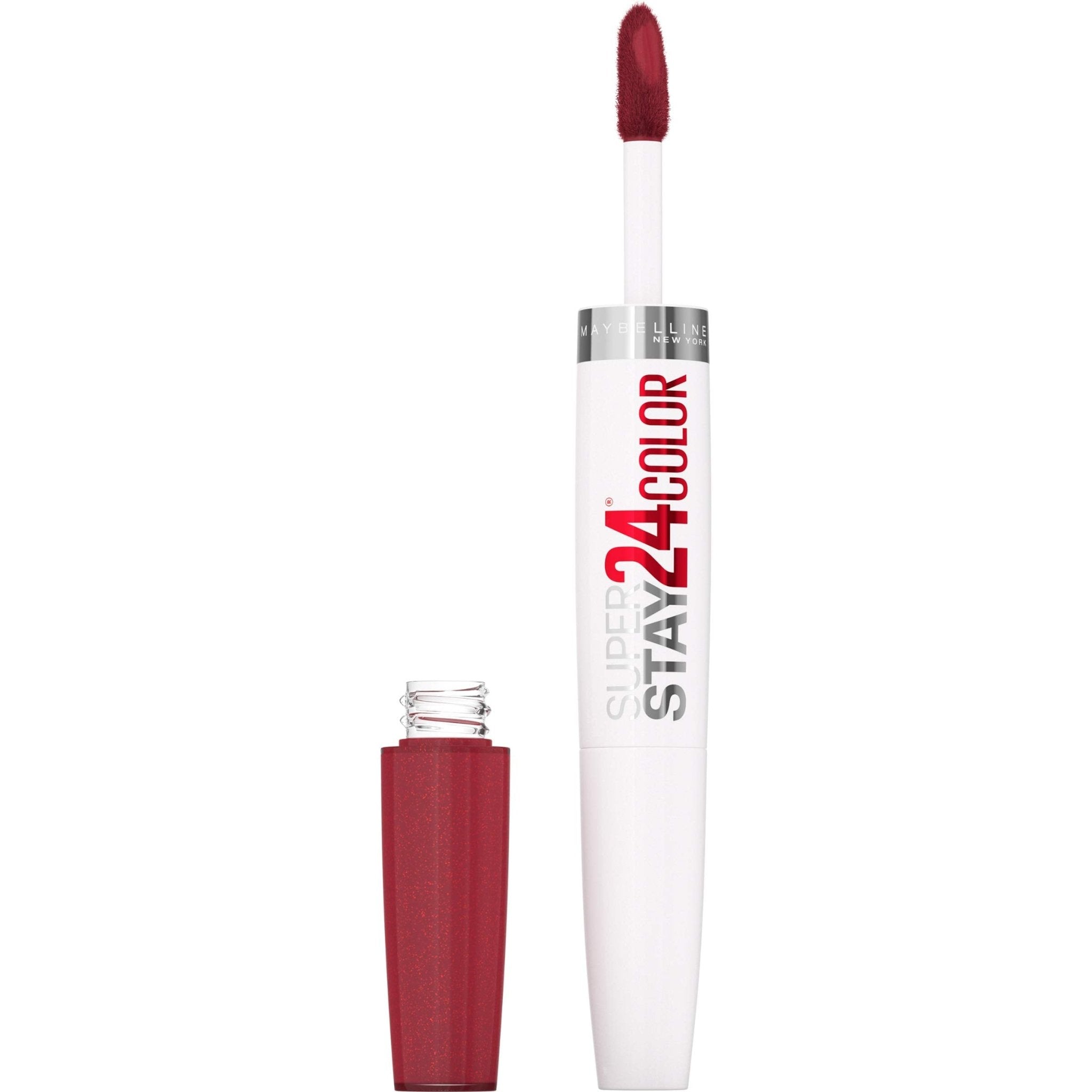 Maybelline Super Stay 24, 2-Step Liquid Lipstick Makeup, Long Lasting Highly Pigmented Color with Moisturizing Balm, Very Cranberry, Ruby Red, 1 Count