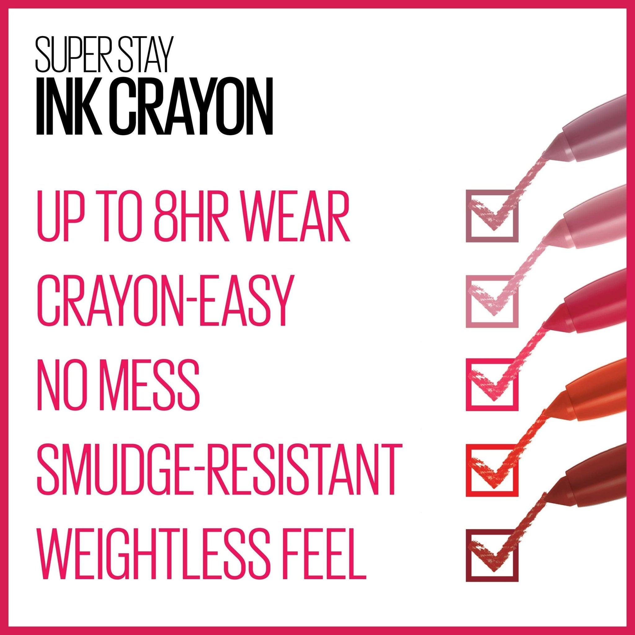 Maybelline Super Stay Ink Crayon Lipstick Makeup, Precision Tip Matte Lip Crayon with Built-in Sharpener, Longwear Up To 8Hrs, Lead The Way, Pink Beige, 1 Count