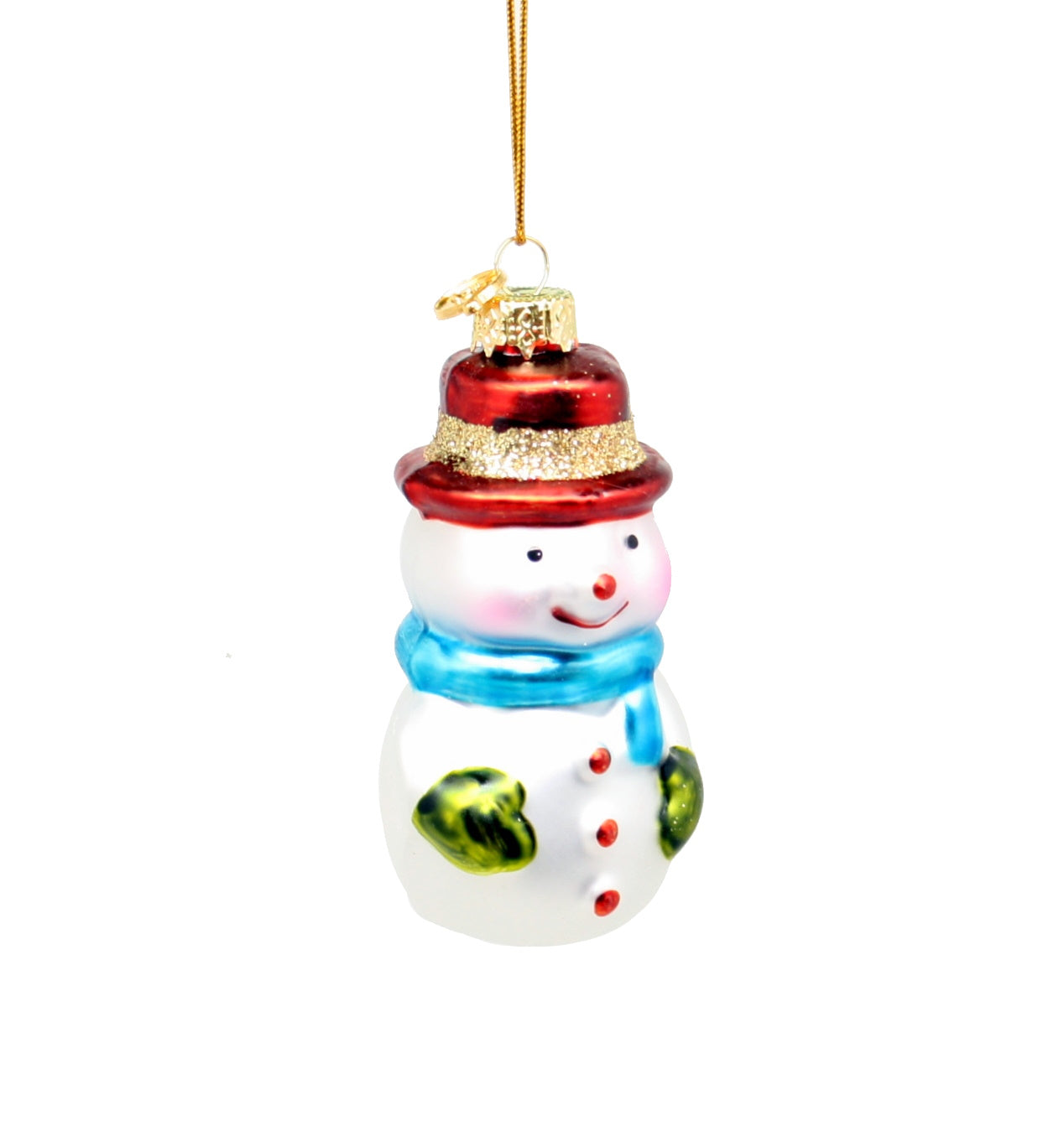 3 Inch Boxed Glass Ornament - Snowman - Red Hat