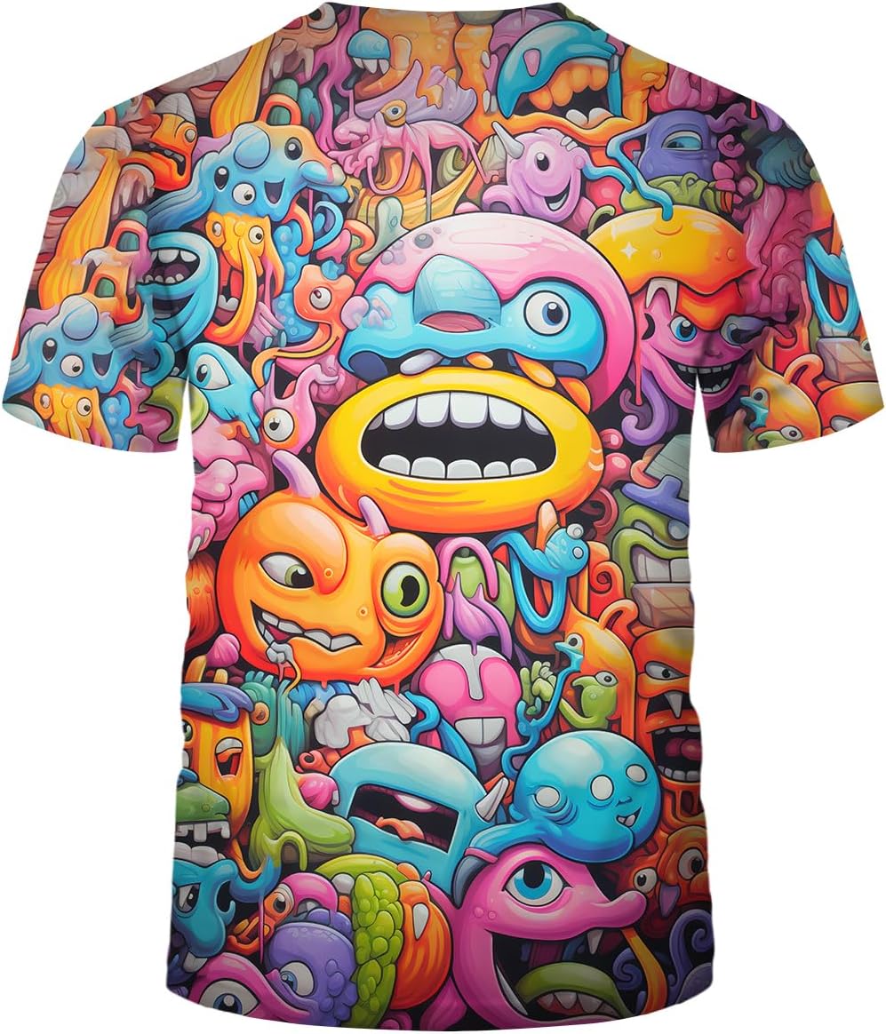 Men Women 3D Trippy Graffiti Animation Graphic T-Shirt Short Sleeve Crewneck Shirt