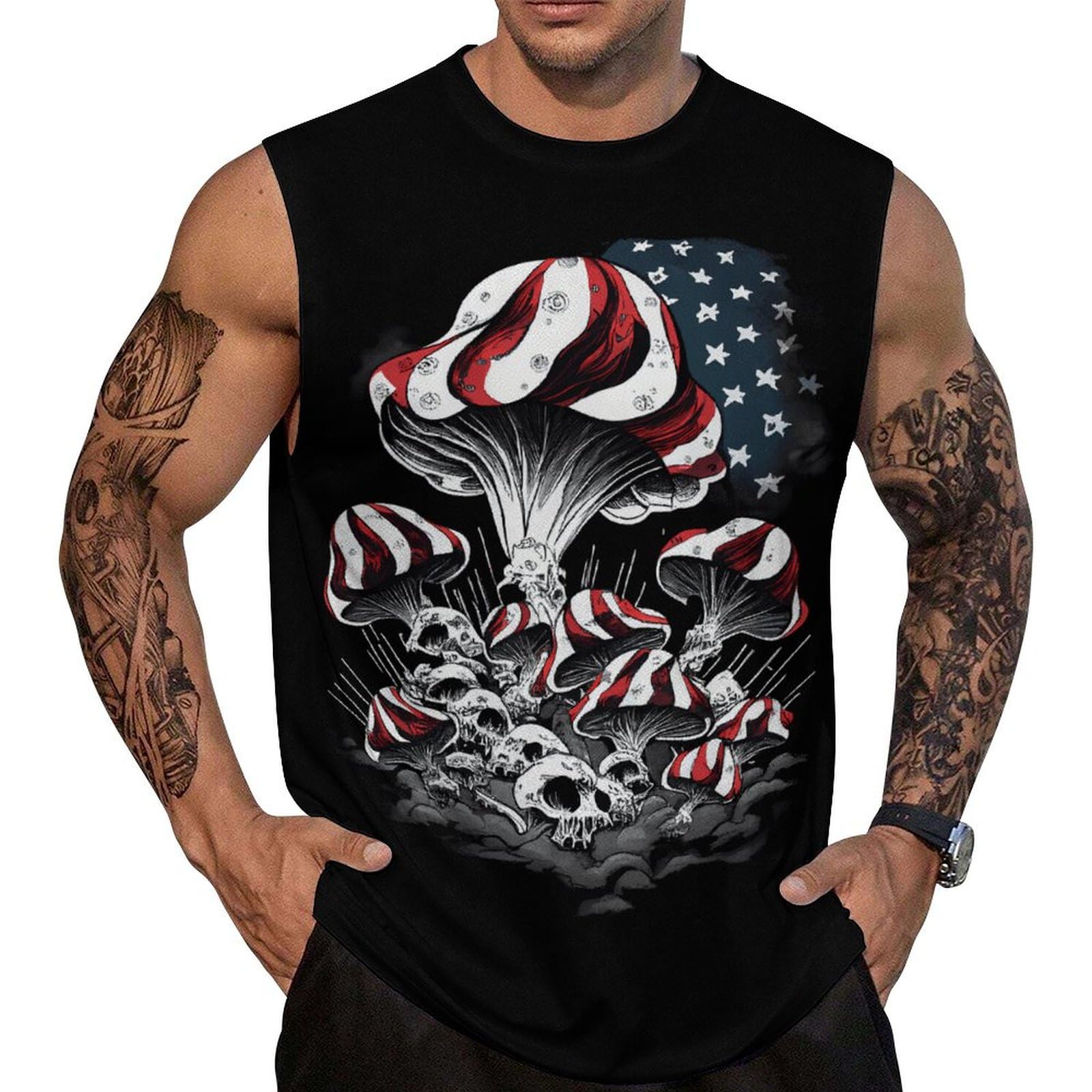 Mens American Flag Tank Top Summer Sleeveless Shirts 4th of July Gym Beach Novelty Workout Tees
