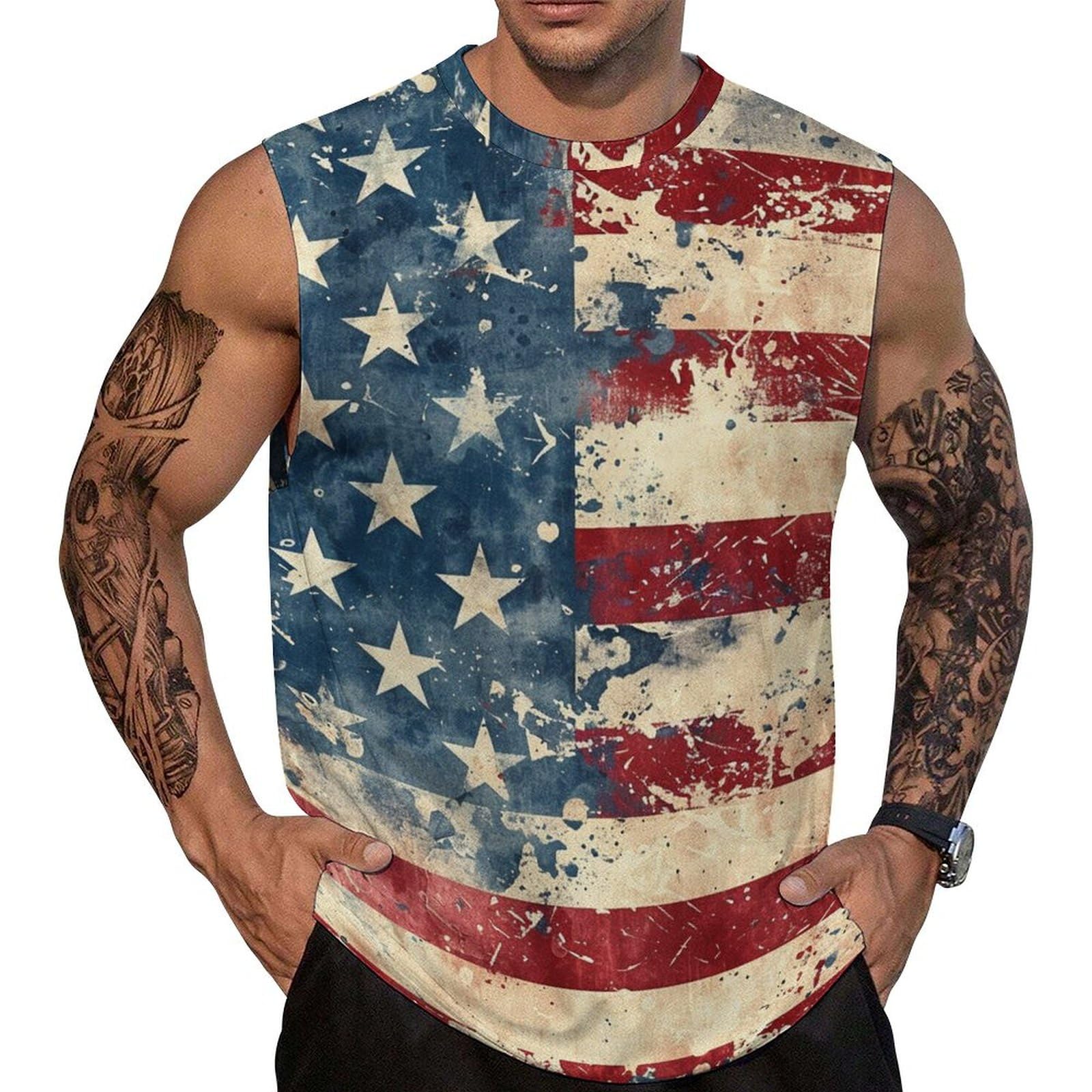 Mens American Flag Tank Top Summer Sleeveless Shirts 4th of July Gym Beach Novelty Workout Tees