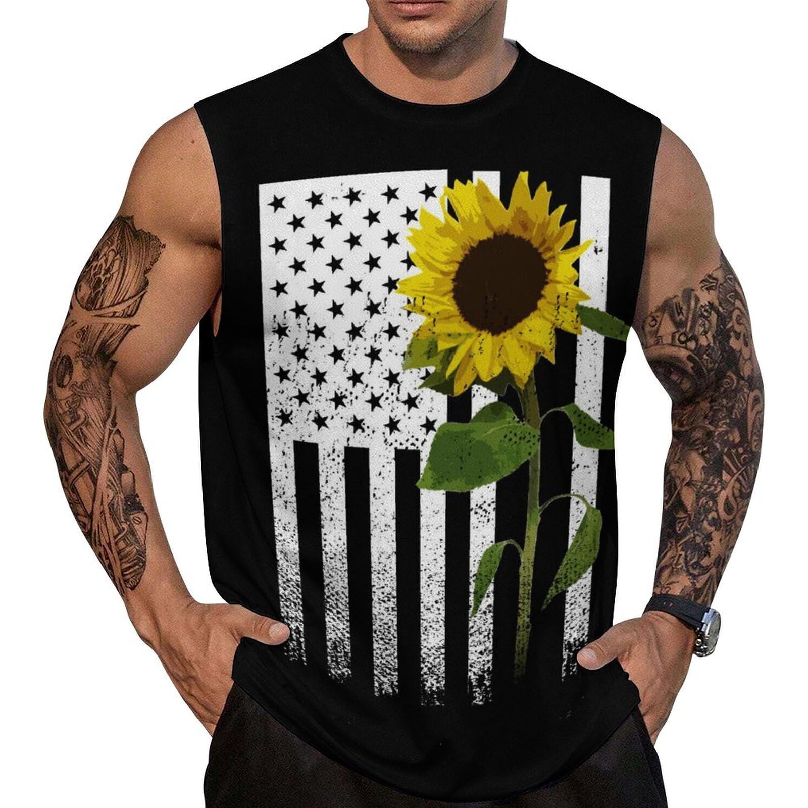 Mens American Flag Tank Top Summer Sleeveless Shirts 4th of July Gym Beach Novelty Workout Tees