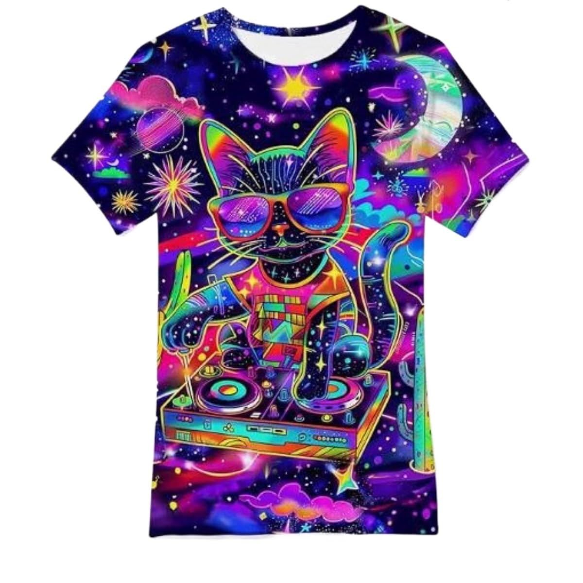 Men's and Women's T-Shirts with Creative Graffiti Printing Round Neck and Short Sleeve Tops