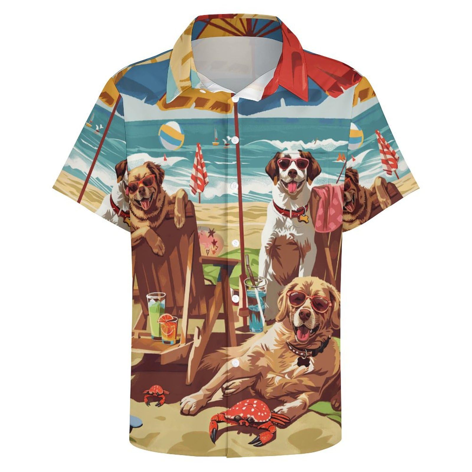 Men's Hawaiian Beach Dog Cat Shirt Short Sleeve Aloha Shirt Floral Button Down Tropical Hawaii Shirts